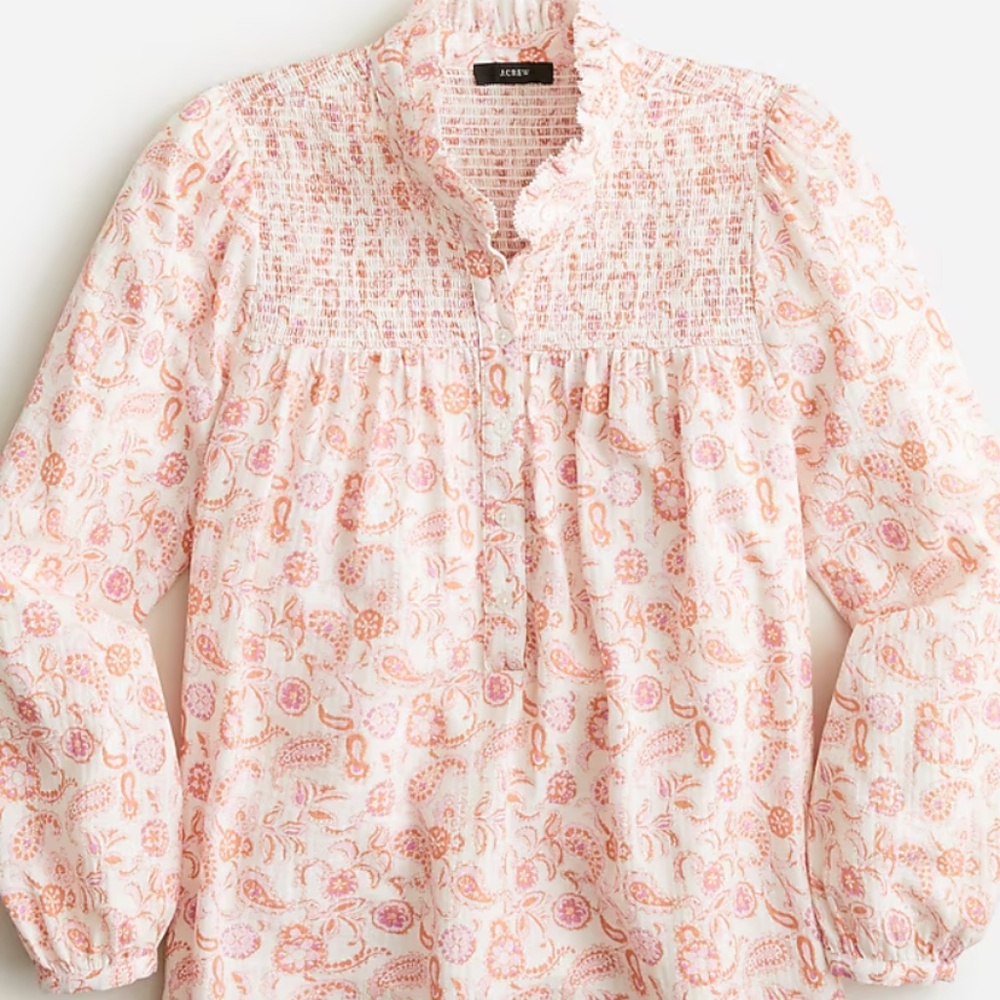 J.Crew Long-sleeve Soft Gauze Garden Top In Whimsy Paisley Size XXS